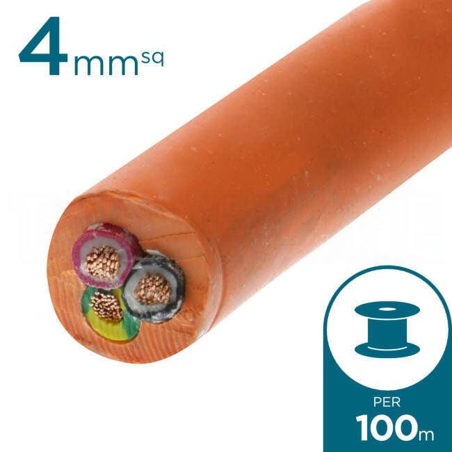 Electra 4mm 2 Core & Earth Heavy Duty Flex Orange Cable 100 metre Drum