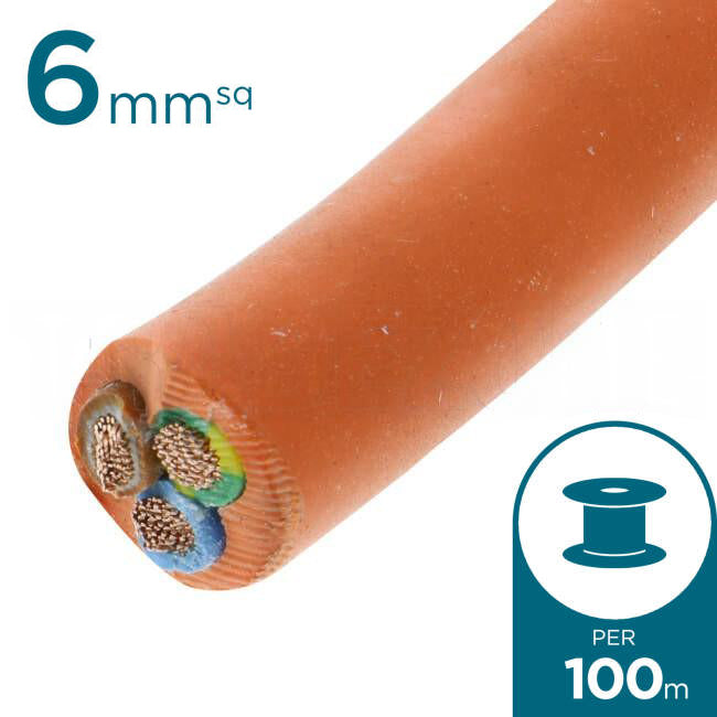 Electra 6mm 2 Core & Earth Ordinary Duty Flex Orange Cable 100 Metre Drum