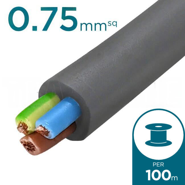 Electra 0.75mm 3 Core Ordinary Duty Flex Cable Grey 100 Metre Drum