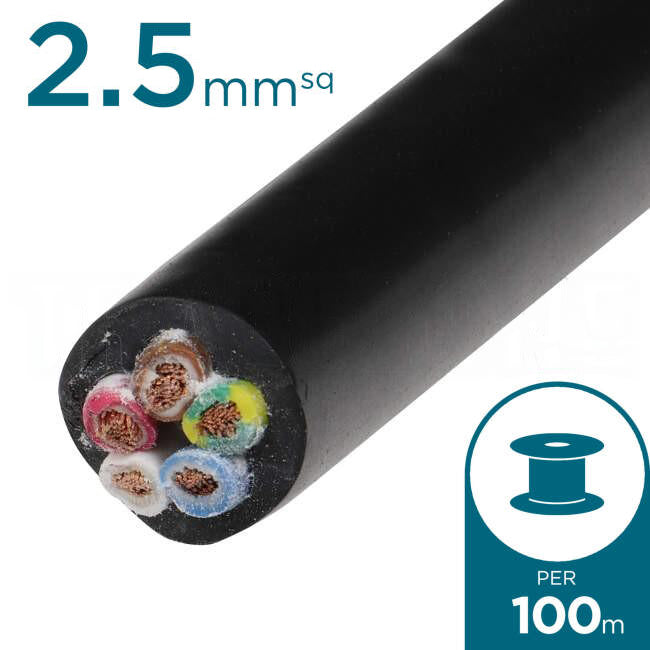 Electra 2.5mm 4 Core & Earth Black Flexible Cable 100 Metre Drum