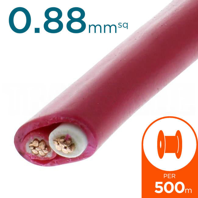 Electra 0.88mm 2 Core Fire Control Cable Red & White With Red Sheathing 500 Metre Drum