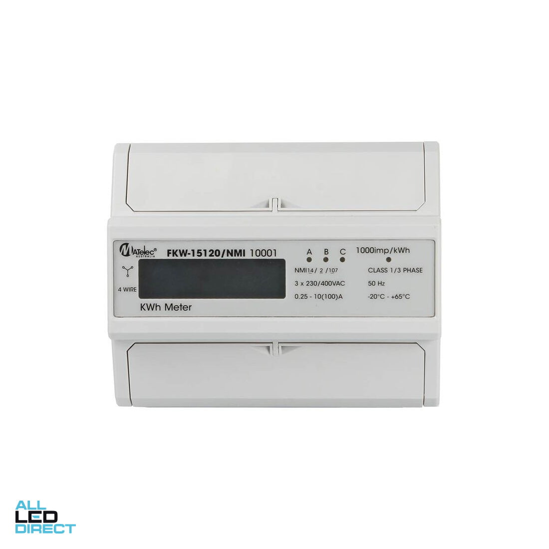 Matelec 100 Amp Three Phase Din Rail Mount Digital Kilowatt Hour Meter ALL LED Direct