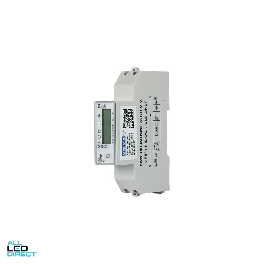 Matelec 100 Amp Single Phase DIN Rail Mount Digital Kilowatt Hour Meter ALL LED Direct