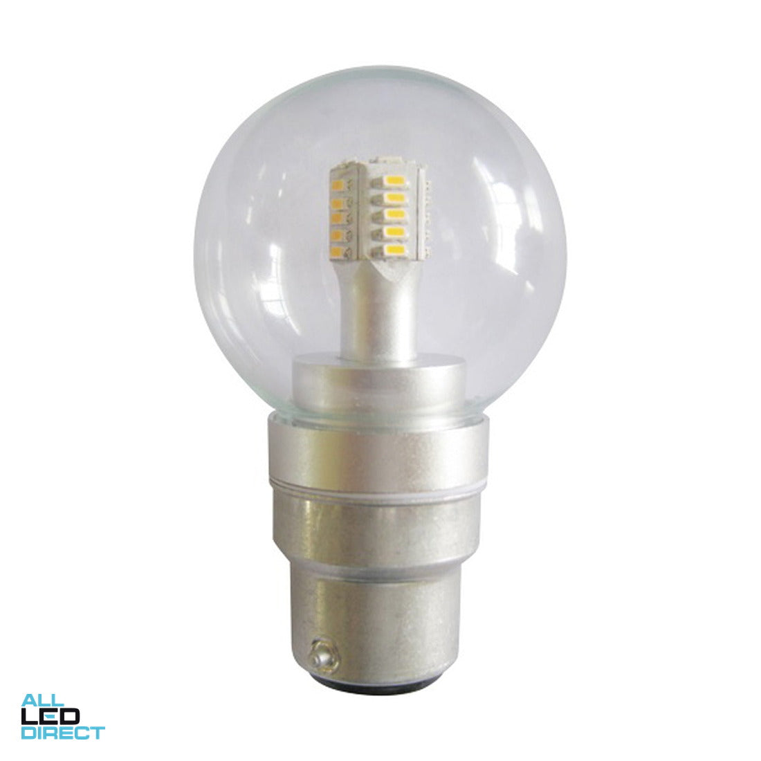CLA 4 W Clear Fancy Round LED Globe With BC/B22 Connection 5000 K ALL LED Direct