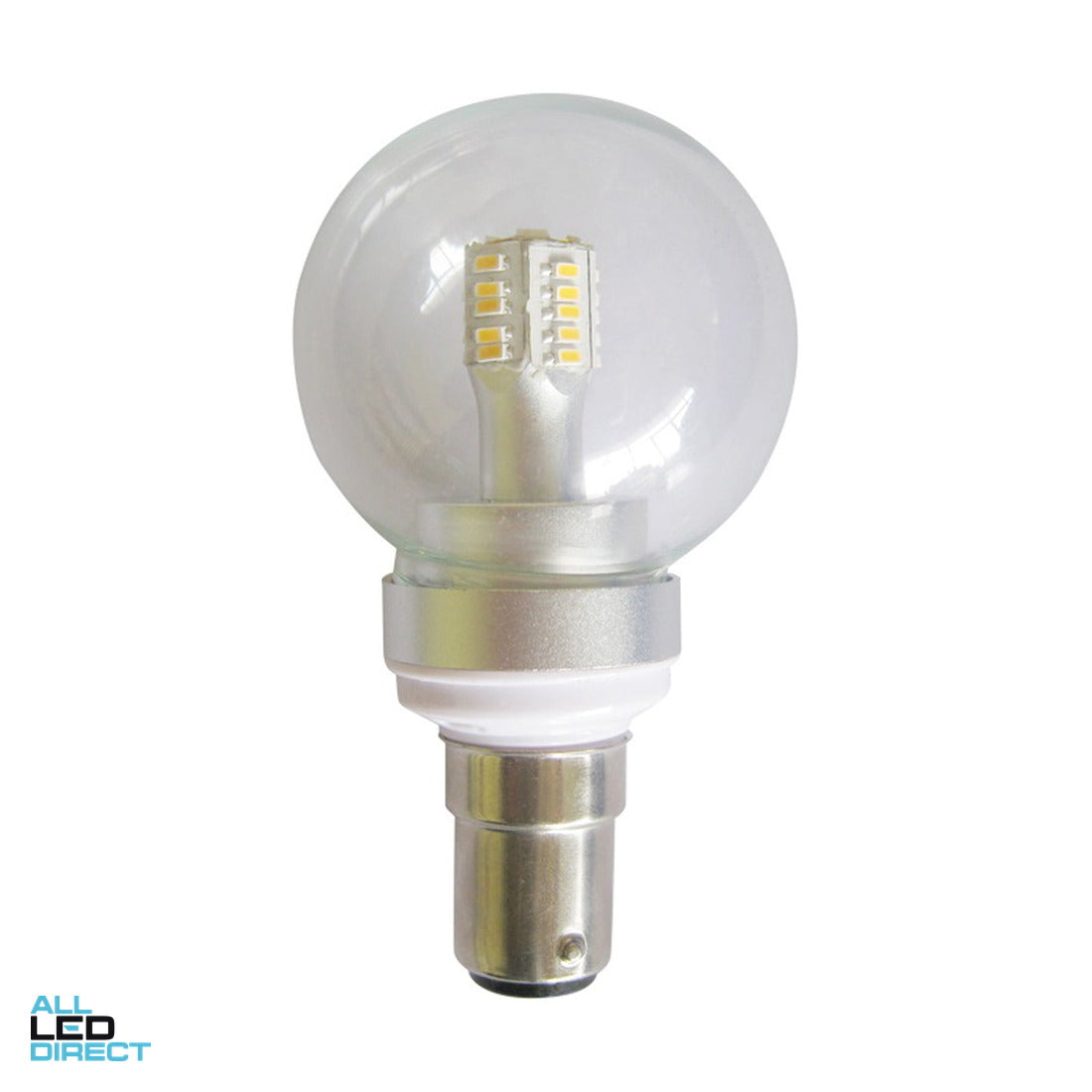CLA 4 W Clear Fancy Round LED Globe With SBC/B15 Connection 5000 K ALL LED Direct