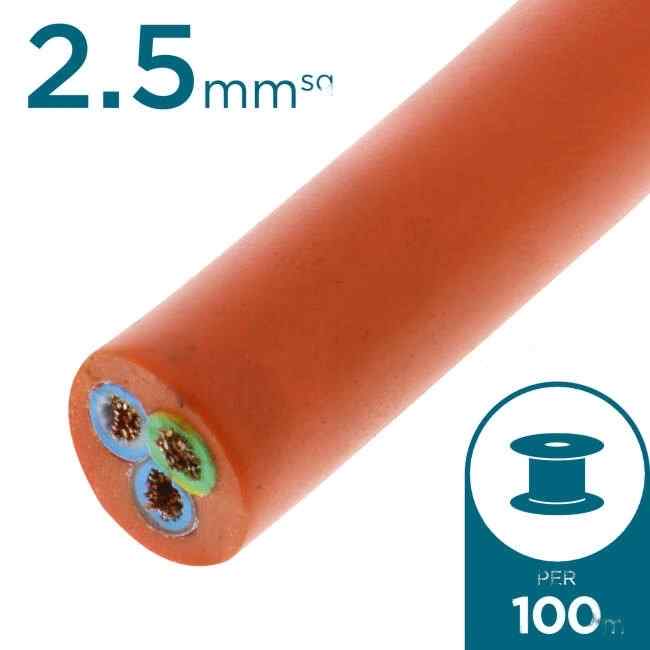 Apec 2.5mm 3 Core Heavy Duty Flex Cable Orange 100 Metre Drum - Default Title (FRH350025OR100)