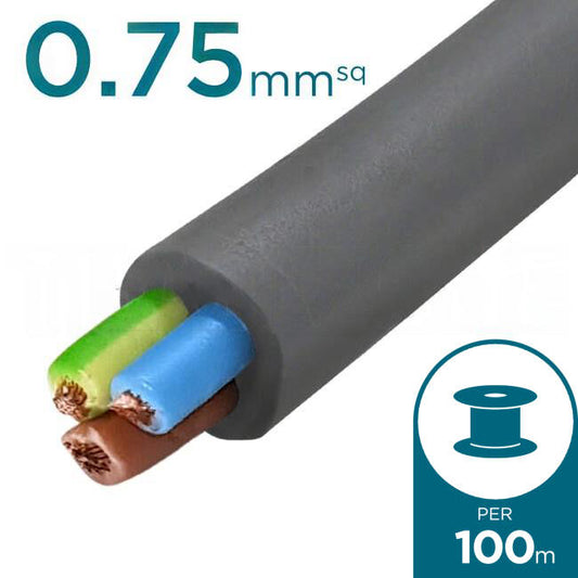 Apec 0.75mm 3 Core Ordinary Duty Flex Cable Grey 100 Metre Drum