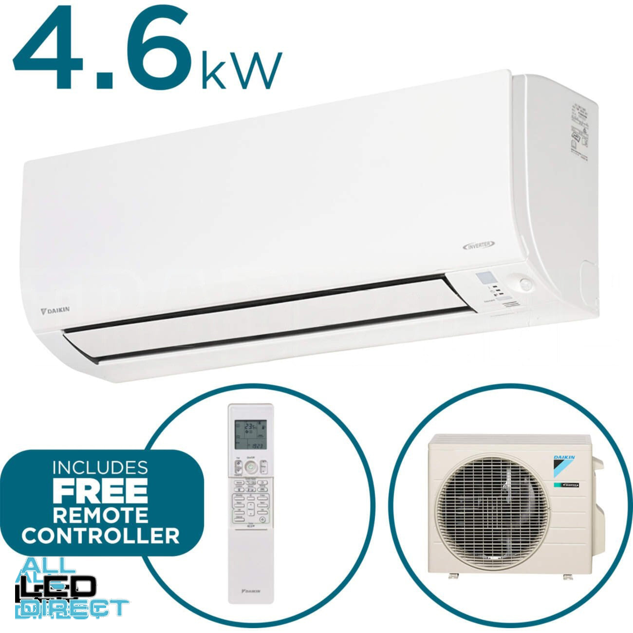 Daikin 4.6kW Cool 4.7kW Heat CORA Inverter Hi-Wall Indoor/Outdoor Air Conditioning Unit