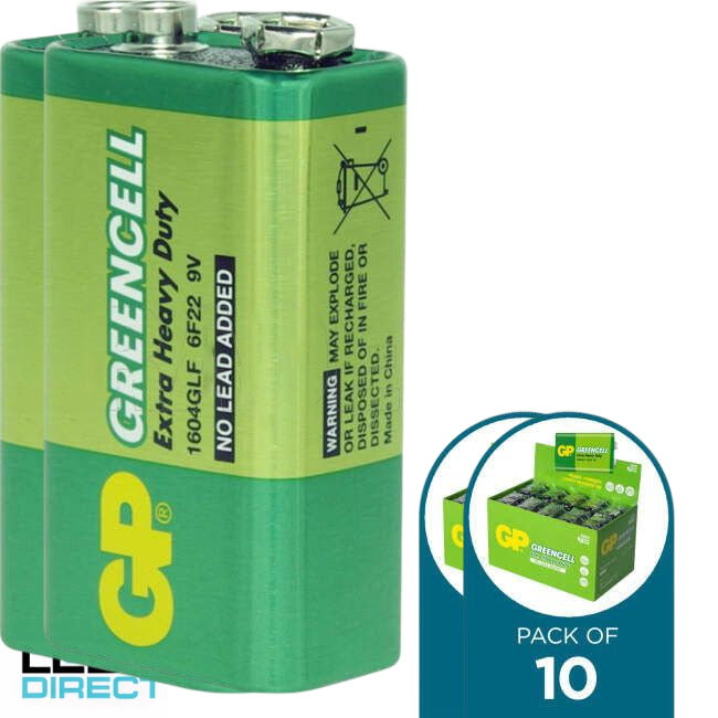 GP Greencell 9 Volt Extra Heavy Duty Battery Pack Of 10