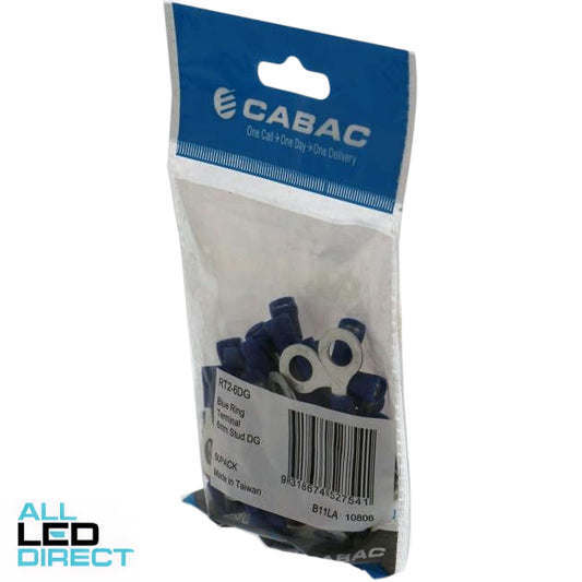 Cabac Stud Ring Terminal Suitable For 6mm Cable Double Grip Blue Packet Of 50