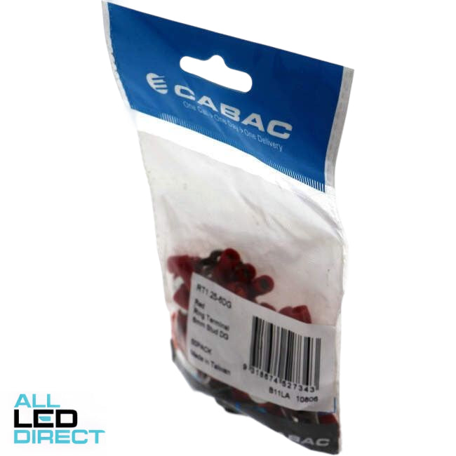 Cabac Stud Ring Terminal Suitable For 6mm Cable Double Grip Red Packet Of 50
