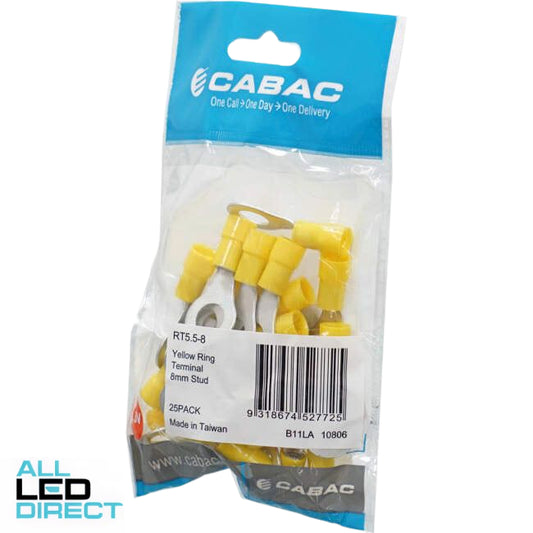 Cabac Stud Ring Terminal Suitable For 8mm Cable Yellow Packet Of 25