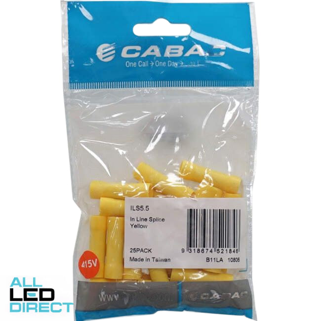 Cabac Inline Splice Suitable For 4mm - 6mm Cable Yellow Packet Of 25
