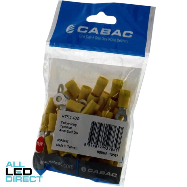 Cabac Stud Ring Terminal Double Grip Suitable For 4mm Cable Yellow Packet of 50