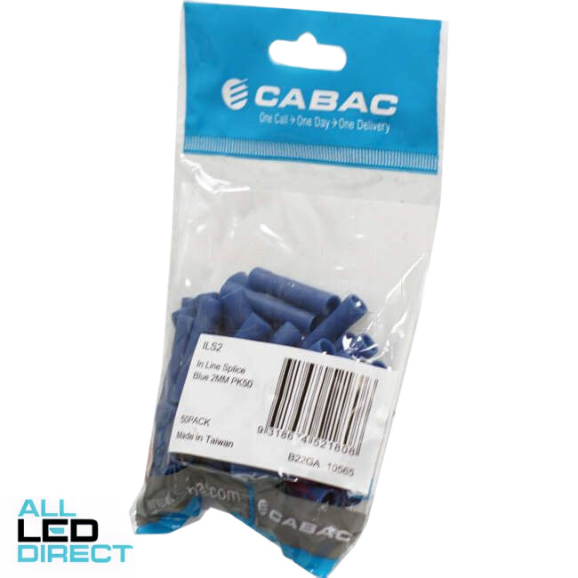 Cabac Inline Splice Suitable For 1mm - 2.6mm Cable Blue Pack 50