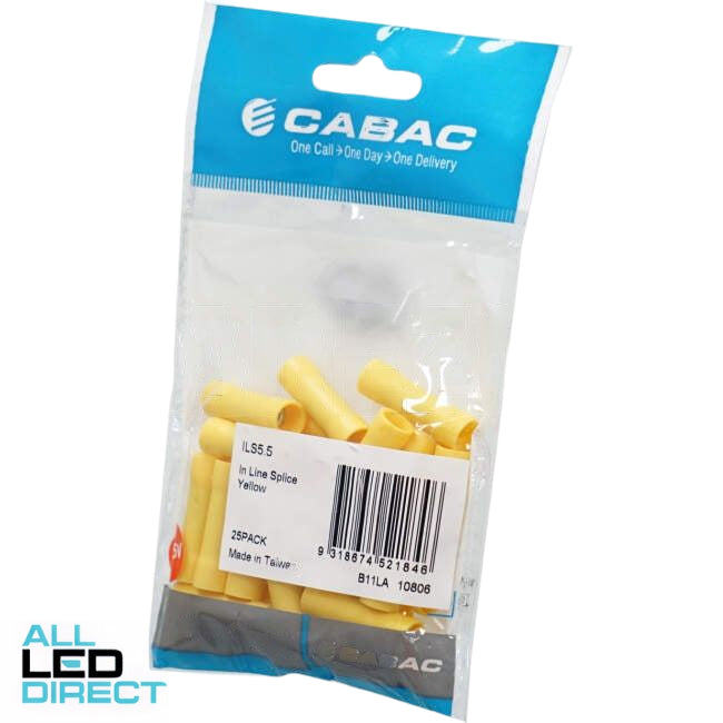 Cabac Inline Splice Suitable For 4mm - 6mm Cable Yellow Packet Of 25