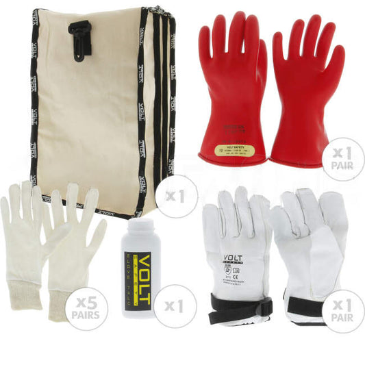 Volt Safety Class 00 Glove Kit Size 10- Includes Insulated Outer and Inner Gloves Bag and Glove Talc