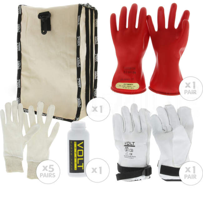 Volt Safety Class 00 Glove Kit Size 11- Includes Insulated Outer and Inner Gloves Bag and Glove Talc