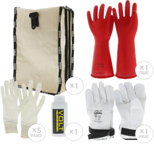 Volt Safety Class 0 Glove Kit Size 9- Includes Insulated Outer and Inner Gloves Bag and Glove Talc