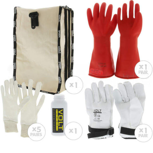 Volt Safety Class 0 Glove Kit Size 10- Includes Insulated Outer and Inner Gloves Bag and Glove Talc