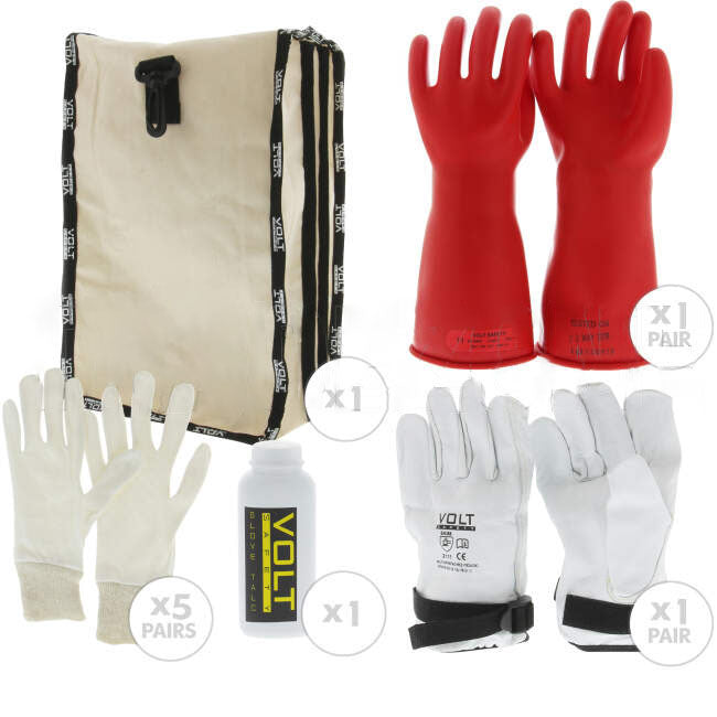 Volt Safety Class 0 Glove Kit Size 11- Includes Insulated Outer and Inner Gloves Bag and Glove Talc