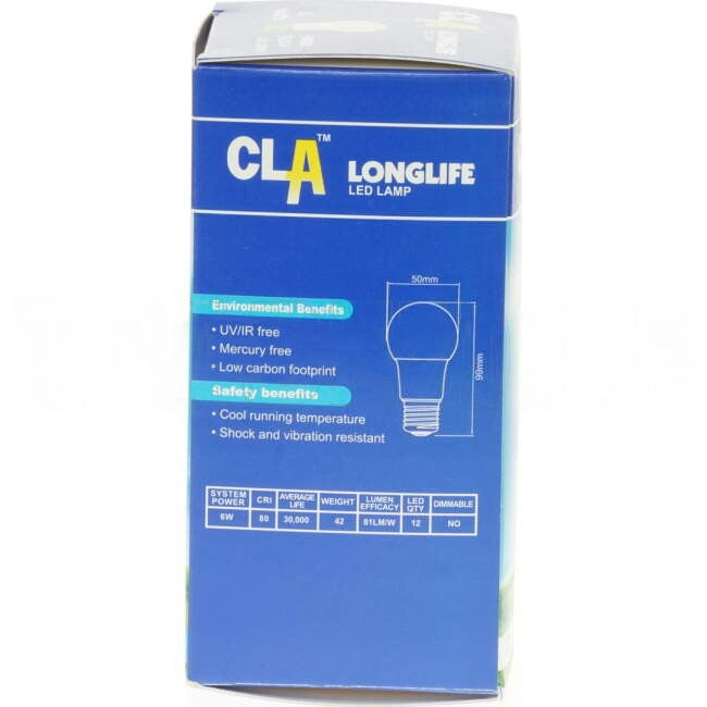 CLA 6 Watt LED Lamp With ES/E27 Connection 5000k