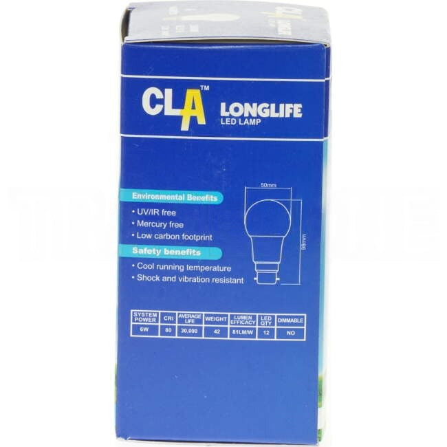 CLA 6 Watt LED Lamp With BC/B22 Connection 5000k