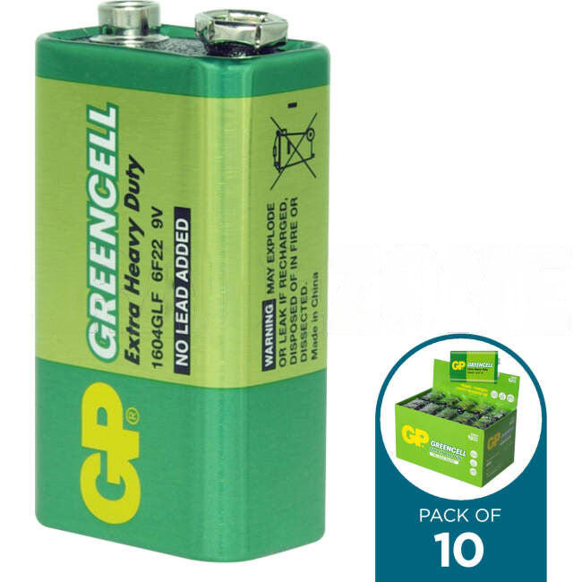 GP Greencell 9 Volt Extra Heavy Duty Battery Pack Of 10