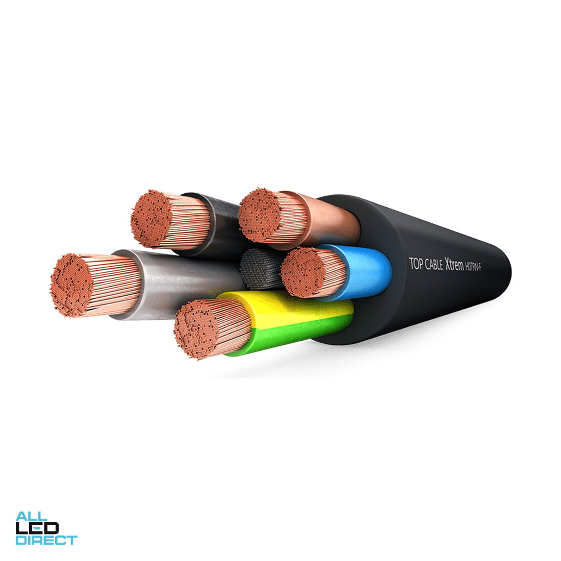 Power Flex Cables 4mm 3 Core & Earth H07 Rubber Insulated Cable Black Per Metre ALL LED Direct