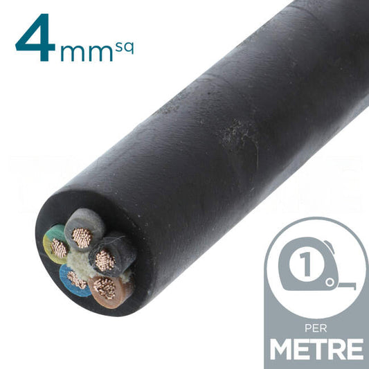 Power Flex Cables 4mm 4 Core & Earth H07 Rubber Insulated Flexible Cable Per Metre