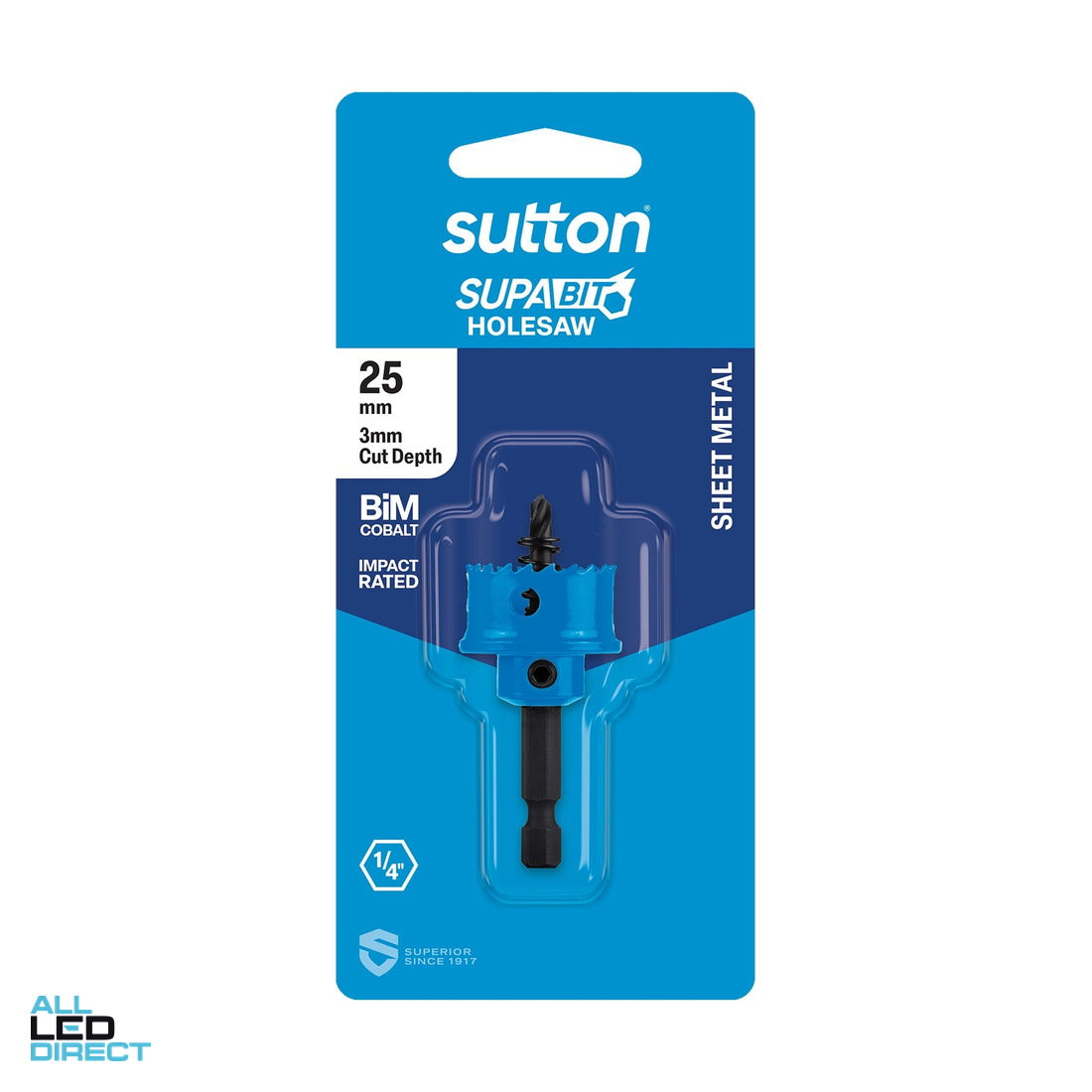 Sutton 25mm 1/4-Hx Impact W/Spring Bi-Metal Sheetmetal Holesaw