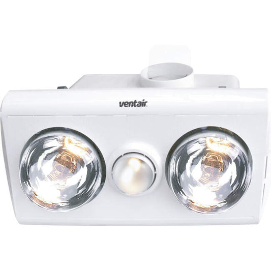 Ventair 3 In 1 KLEIN Bathroom Heater Lamp Light & Exhaust Fan White With 2 Heat & 1 Light & Complete Ducting Kit