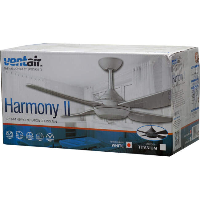 Ventair 1220mm (48') HARMONY II 4 Blade Ceiling Sweep Fan With Moulded ABS Blades White