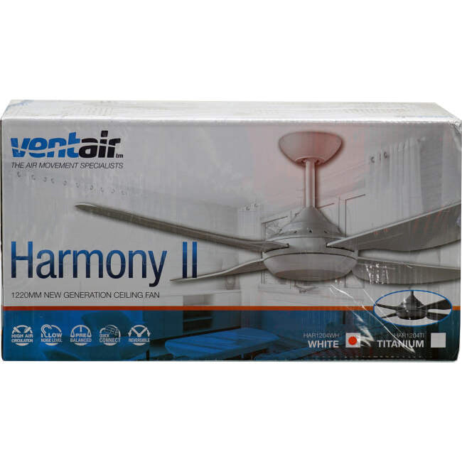 Ventair 1220mm (48') HARMONY II 4 Blade Ceiling Sweep Fan With Moulded ABS Blades White