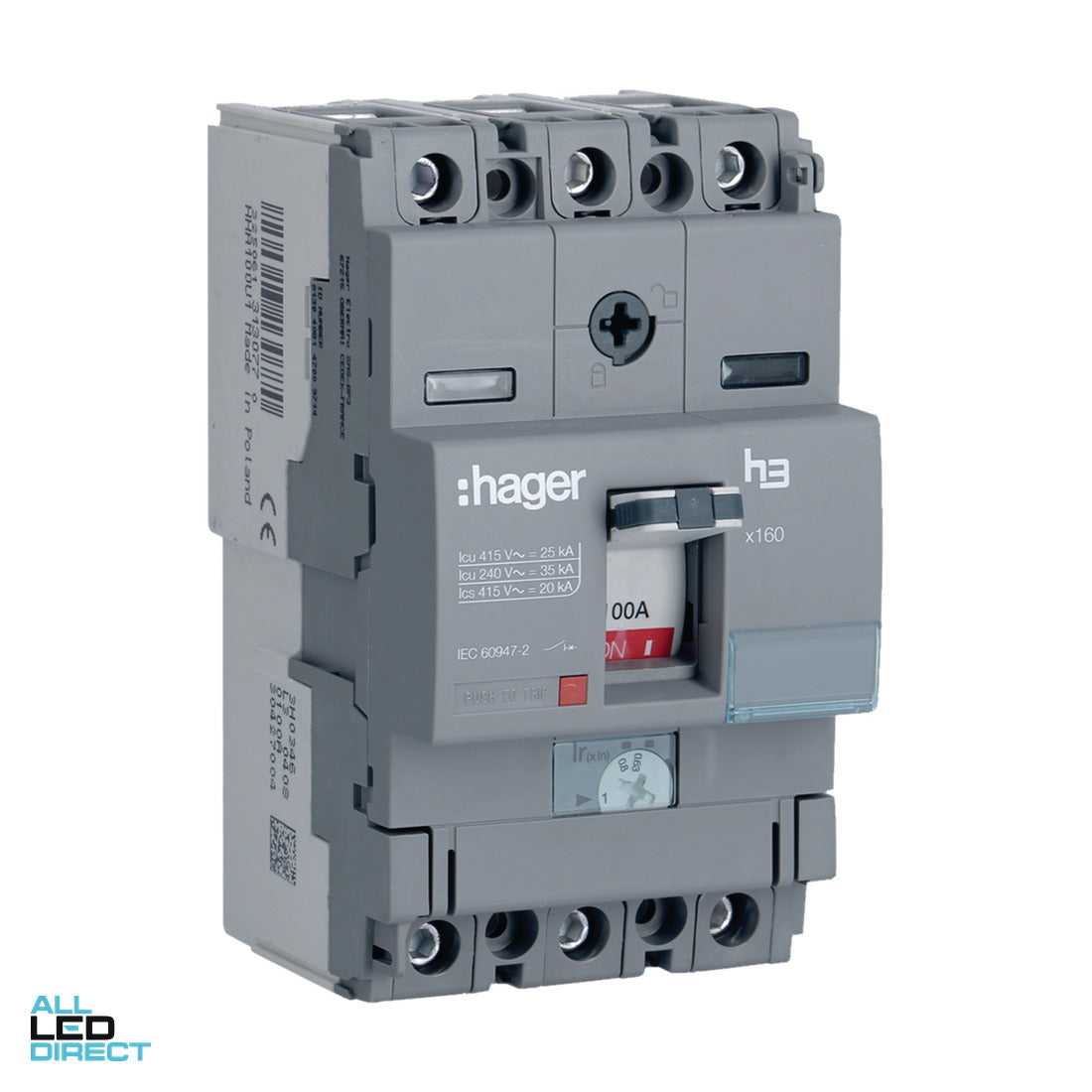 Hager 100 Amp 3 Pole Moulded Case Circuit Breaker MCCB 25kA ALL LED Direct