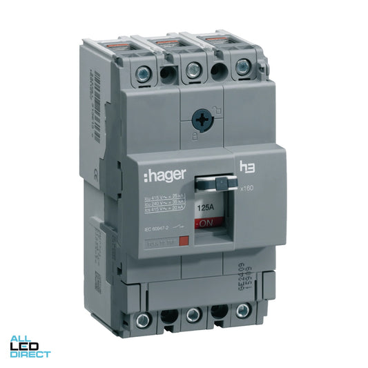 Hager 125 Amp 3 Pole Moulded Case Circuit Breaker MCCB 25kA ALL LED Direct
