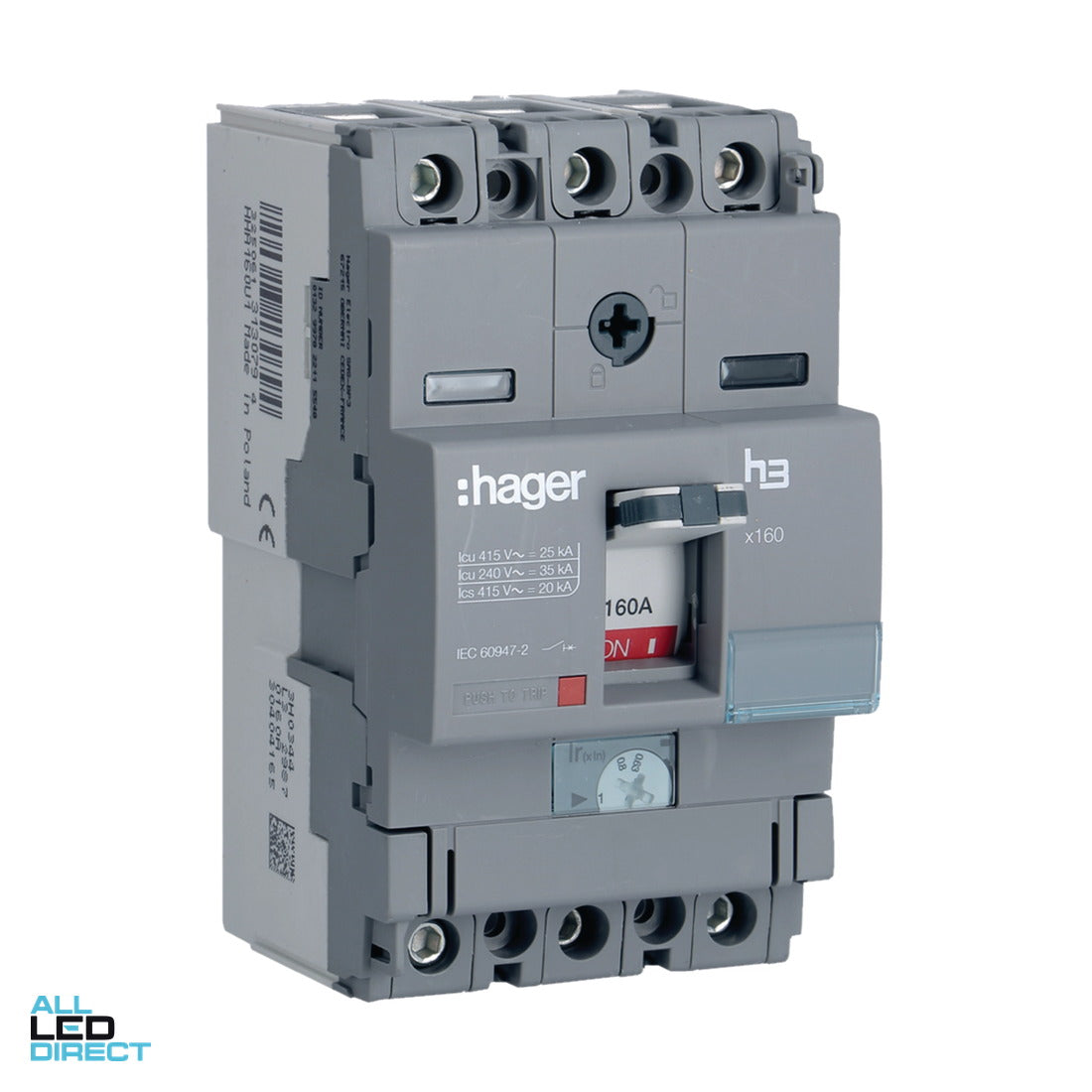 Hager 160 Amp 3 Pole Moulded Case Circuit Breaker MCCB 25kA ALL LED Direct