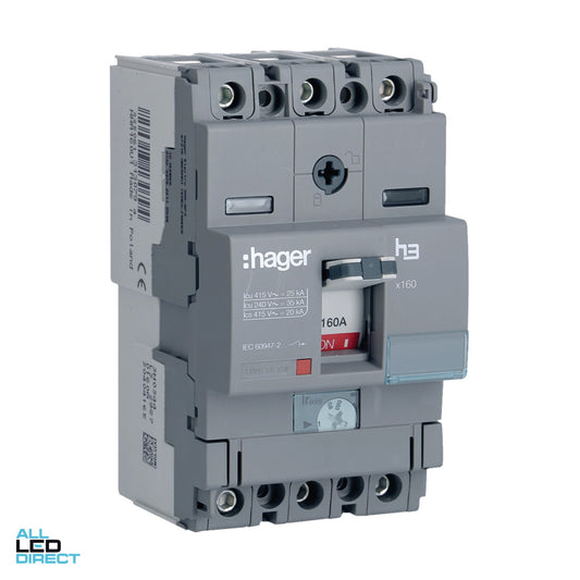 Hager 160 Amp 3 Pole Moulded Case Circuit Breaker MCCB 25kA ALL LED Direct