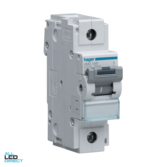 Hager 125 Amp Miniature Circuit Breaker MCB C Curve 1 Pole 15kA ALL LED Direct