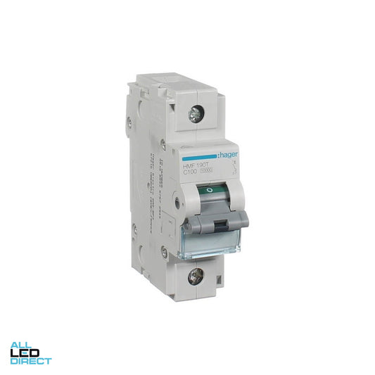 Hager 100 Amp Miniature Circuit Breaker MCB C Curve 1 Pole 10kA 1.5 Module ALL LED Direct