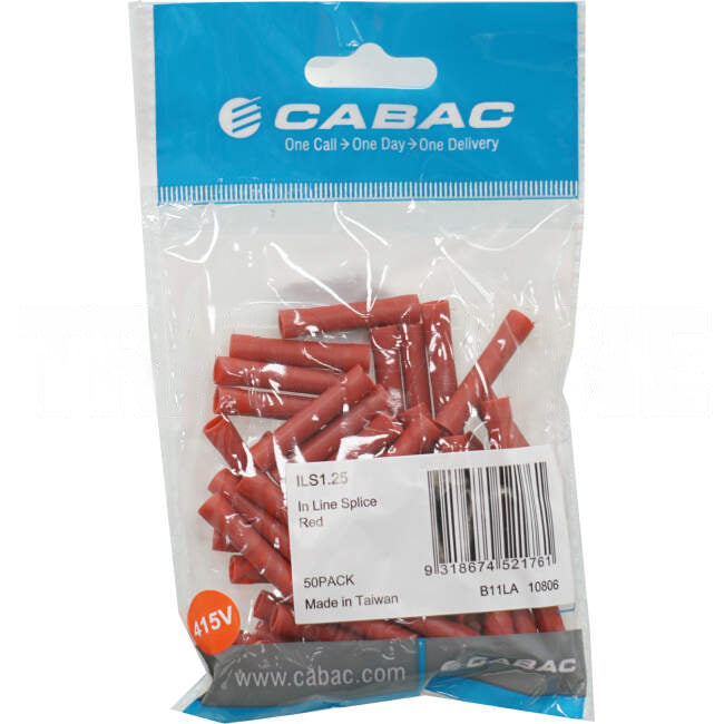 Cabac Inline Splice Suitable For 0.5mm - 1.6mm Cable Red Pack 50