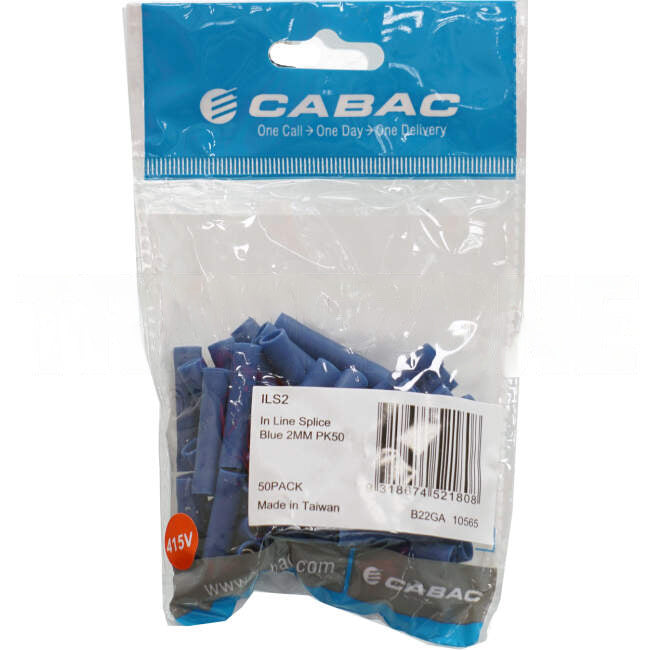 Cabac Inline Splice Suitable For 1mm - 2.6mm Cable Blue Pack 50