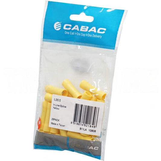 Cabac Inline Splice Suitable For 4mm - 6mm Cable Yellow Packet Of 25