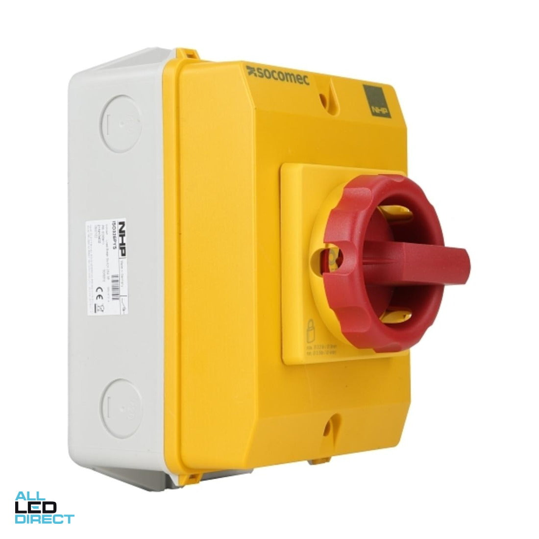 NHP 25 Amp 3 Pole IP66 ISOSWITCH Industrial Isolator Yellow With Red Handle ALL LED Direct