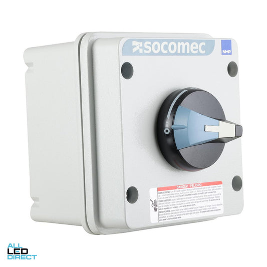 NHP 40 Amp 3 Pole IP66 ISOSWITCH Industrial Isolator Enclosed Aluminium Grey With Blue Handle ALL LED Direct
