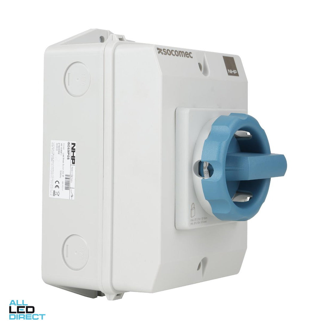 NHP 40 Amp 3 Pole 415 Volt AC IP65 Enclosed Isolator With Blue Handle ALL LED Direct