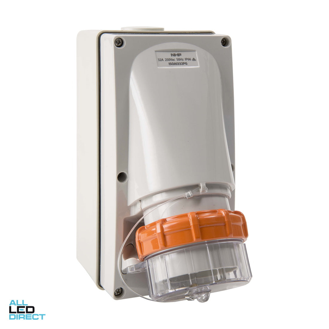 NHP 32 Amp 3 Pin IP66 Industrial Inlet Socket Grey ALL LED Direct