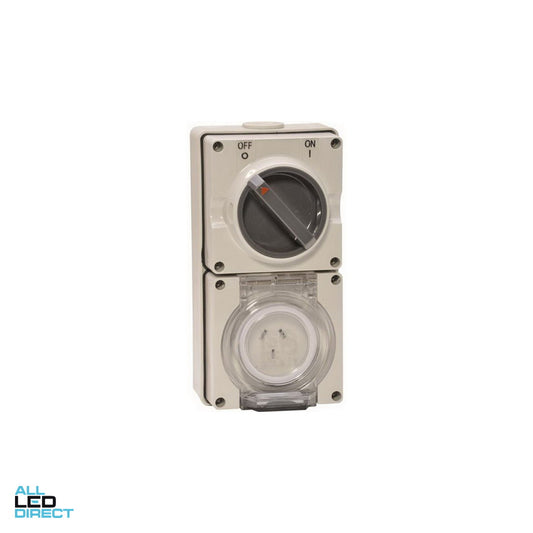 NHP 10 Amp Single Phase 3 Flat Pins Industrial Switched Outlet Grey ALL LED Direct