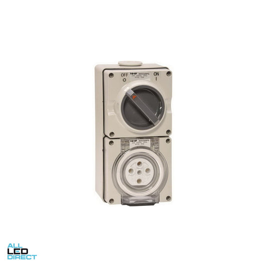 NHP 20 Amp 3 Phase 5 Round Pins Industrial Switched Outlet Grey ALL LED Direct