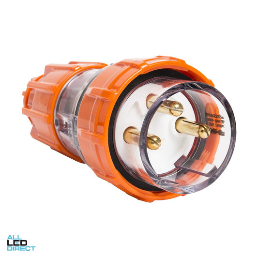 NHP 32 Amp Single Phase 3 Round Pins IP66 Straight Industrial Plug Orange